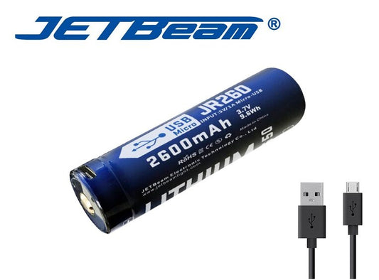 New Jetbeam 18650 2600mAh USB Protected Button Top Rechargeable Battery Cell