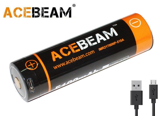 New AceBeam 21700 5100mAh USB ( 20A ) 3.7V High Drain Rechargeable Battery