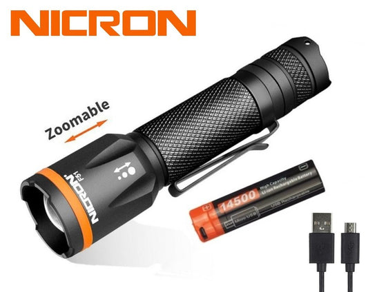New Nicron F51 V2.0 USB Charge 600 Lumens Zoomable Flashlight Torch