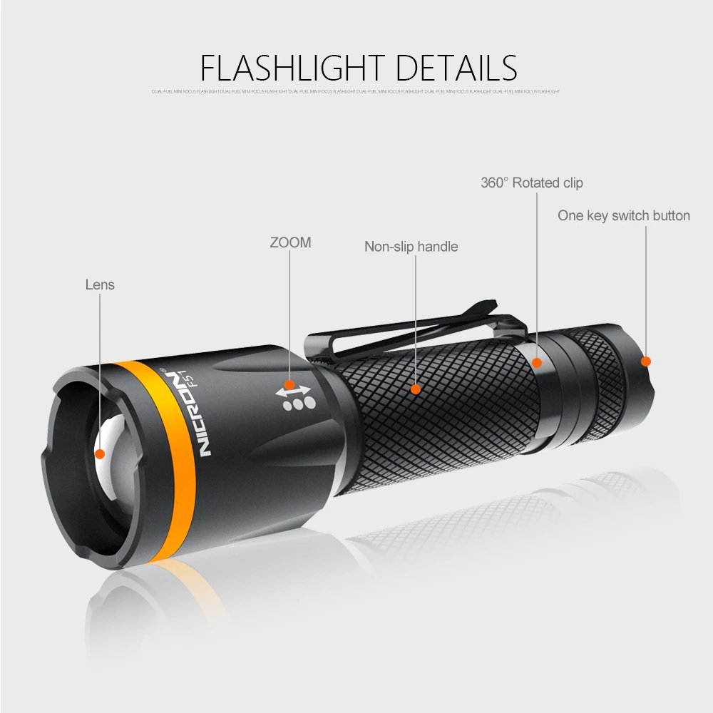 New Nicron F51 V2.0 USB Charge 600 Lumens Zoomable Flashlight Torch