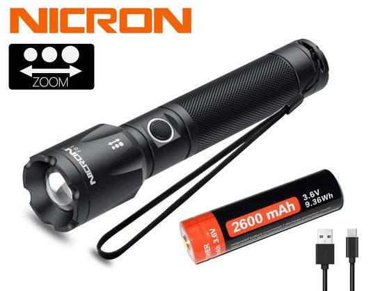 New Nicron F81 USB Charge 1000 Lumens Zoomable LED Flashlight Torch