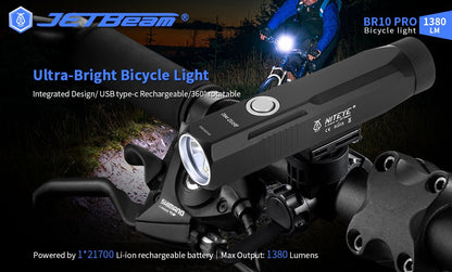 New Jetbeam BR10 Pro USB Charge 1380 Lumens LED Bike Bicycle Light