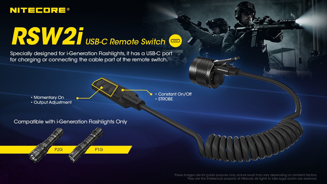 New Nitecore RSW2i Tactical Remote Pressure Switch for P10i, P10iX, P20i, P20iX