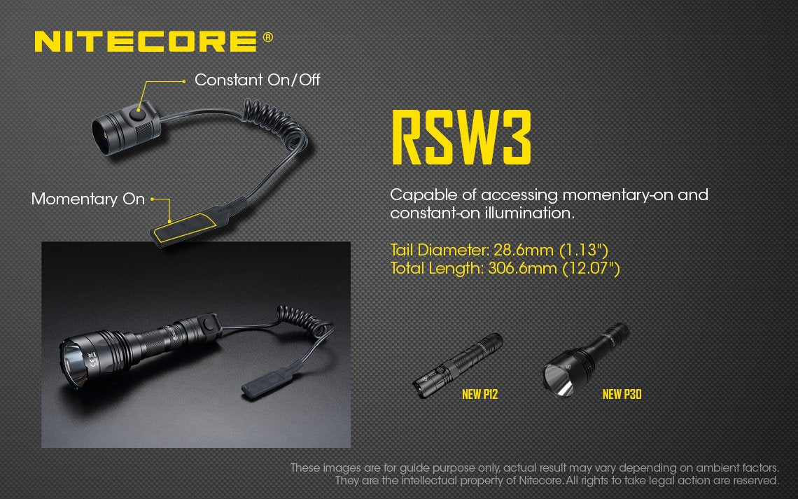 New Nitecore RSW3 Tactical Remote Pressure Switch for P12, New P30