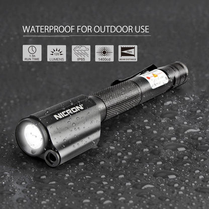 New Nicron B24 USB Charge 120 Lumens LED Flashlight Torch Red Laser