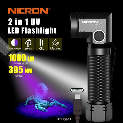 New Nicron B71 UV USB Charge 1000 Lumens 395nm UV LED Flashlight Torch