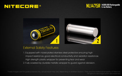New Nitecore NL1475R 14500 750mAh 3.6V USB Charge Protected Button Top Battery