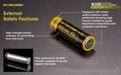 New Nitecore NL1485 14500 850mAh 3.7V Protected Button Top Rechargeable Battery