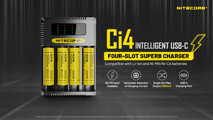 New Nitecore Ci4 USB PD QC LED Fast Battery Charger