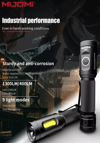 New Mijomi W80 USB Charge 1300 Lumens LED Flashlight Torch