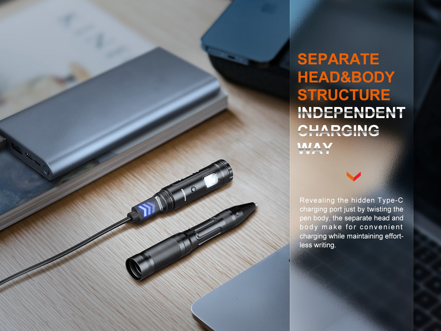 New Fenix T6 Black USB Charge Tactical Pen Flashlight Torch Pen