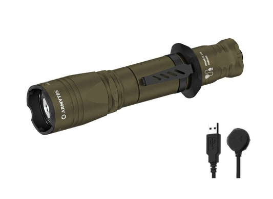 New Armytek Dobermann Pro Olive (Warm) Magnet USB 1400LM Flashlight (NO Battery)