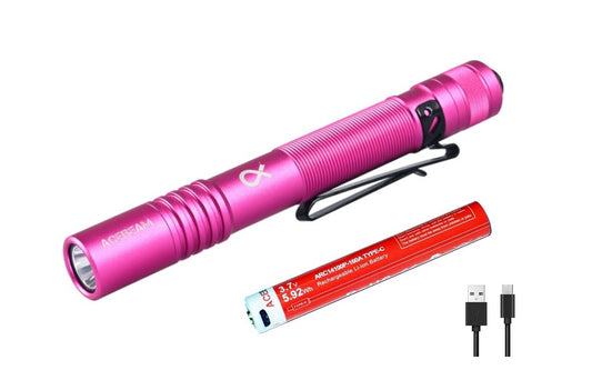 New AceBeam Pokelit 2AA ( Pink ) USB Charge 600 Lumens LED Flashlight Torch