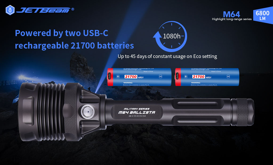 New Jetbeam M64 USB Charge 6800 Lumens LED Flashlight Torch
