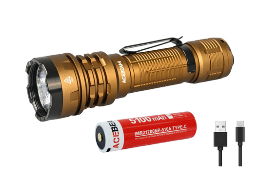 New AceBeam DEFENDER P17 Sand USB Charge 4900 Lumens LED Flashlight Torch