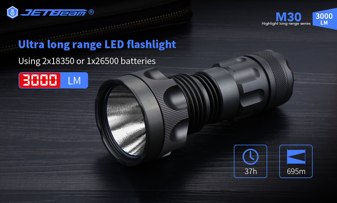 New Jetbeam M30 USB Charge 3000 Lumens LED Flashlight Torch (NO Battery)