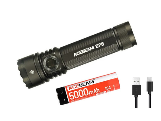 New AceBeam E75 Gray ( 5000K ) USB Charge 3000 Lumens LED Flashlight Torch