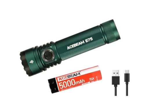 New AceBeam E75 Teal ( 5000K ) USB Charge 3000 Lumens LED Flashlight Torch
