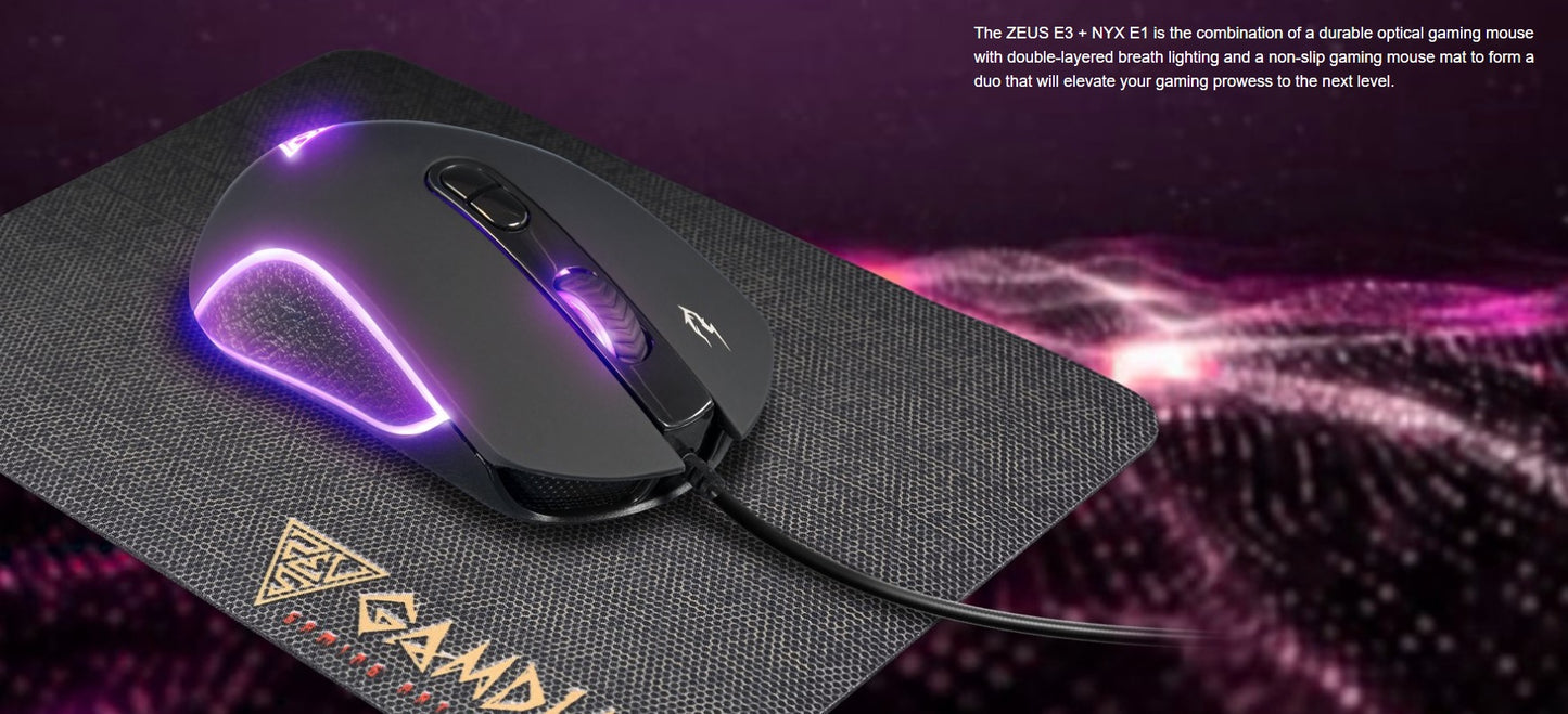 New Gamdias Zeus E3 RGB USB Wire Gaming Optical Mouse with NYX E1 MousePad