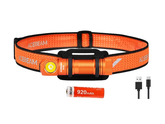 New AceBeam H16 Orange USB Charge 650 Lumens LED Headlight Headlamp