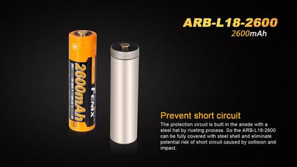 New Fenix 18650 2600mAh 3.6V Protected Button Top Rechargeable Battery Cell
