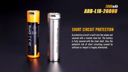 New Fenix 18650 2600mAh 3.6V USB Protected Button Top Rechargeable Battery Cell