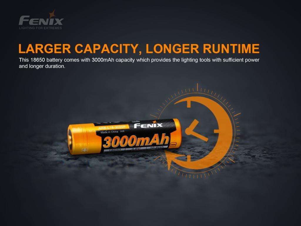 New Fenix 18650 3000mAh (14A) 3.6V Protected Button Top Battery Cell