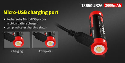 New Klarus 18650UR26 18650 2600mAh 3.6V USB Protected Rechargeable Battery Cell