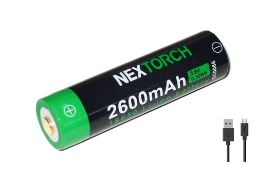 New Nextorch 18650 2600mAh 3.6V USB Protected Button Top Rechargeable Battery