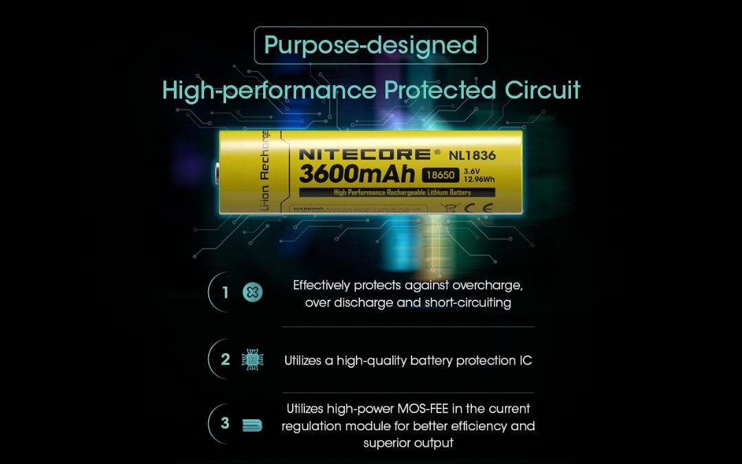 New Nitecore NL1836 18650 3600mAh 3.6V Protected Rechargeable Battery Cell