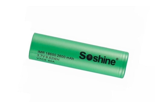 New Soshine 18650 2600mAh 3.7V ( 60A ) Flat Top Rechargeable Battery Cell