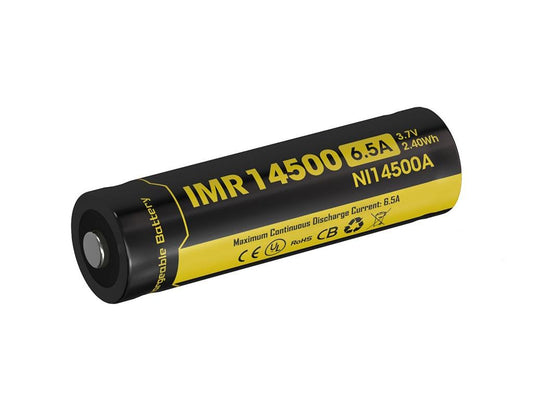 New Nitecore 14500 650mAh 3.7V Battery Button Top Rechargeable Battery Cell
