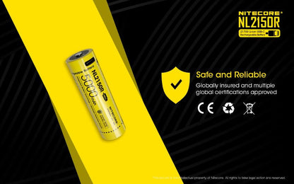 New Nitecore NL2150R 21700 5000mAh USB 3.6V Protected Rechargeable Battery