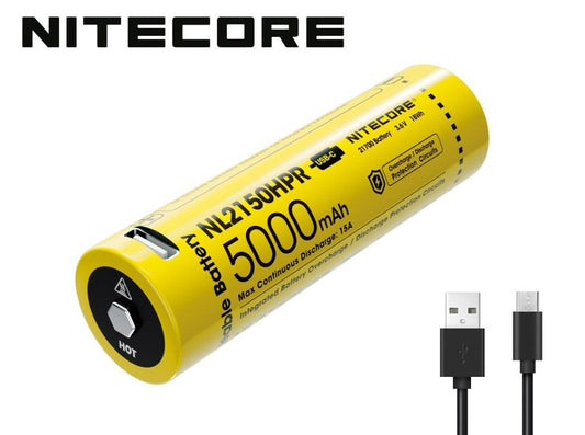 New Nitecore NL2150HPR 21700 5000mAh 15A USB 3.6V Protected Rechargeable Battery