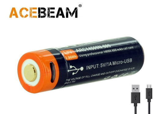 New AceBeam 14500 800mAh 3.7V USB Rechargeable Battery