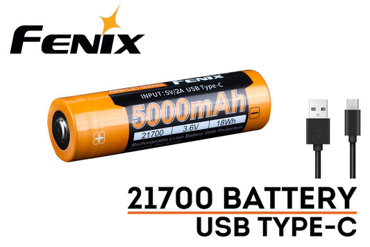 New Fenix 21700 5000mAh 3.6V USB Protected Button Top Rechargeable Battery Cell
