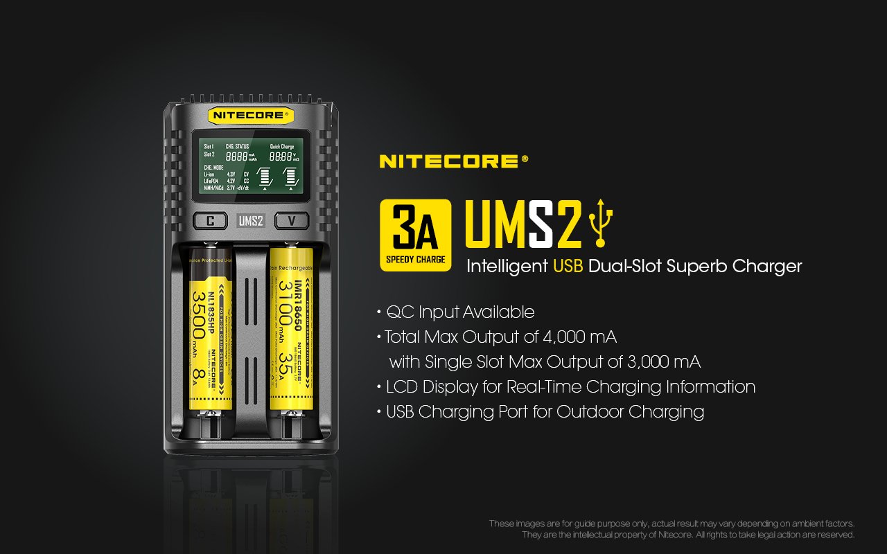 New Nitecore UMS2 USB Battery Charger