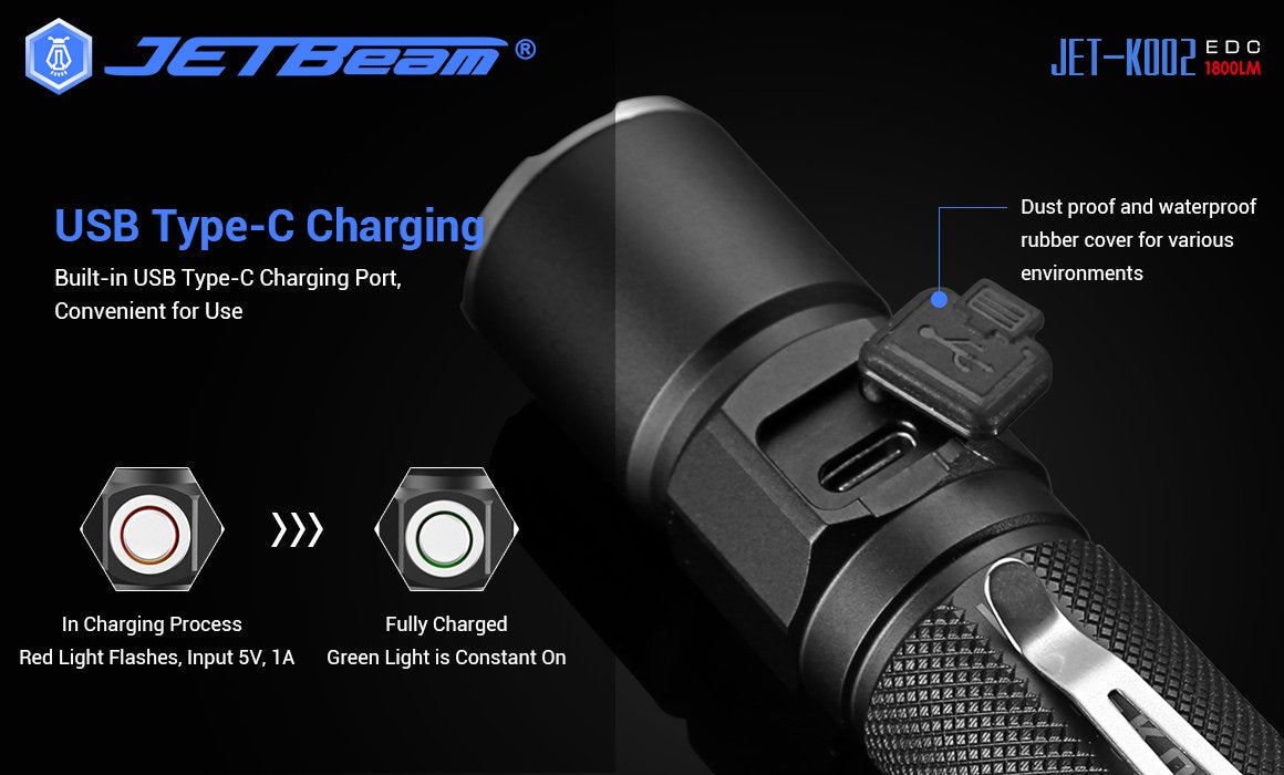 New Jetbeam KO-02 USB Charge 1800 Lumens LED Flashlight Torch