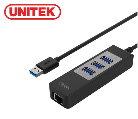 New Unitek Y-3045C 3 Port USB 3.0 Hub + 1 Port Gigabit Lan Ethernet Port