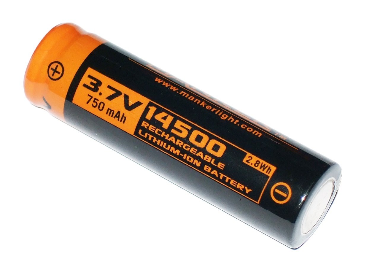 New Manker 14500 750mAh 3.7V Flat Top Cell Rechargeable Battery