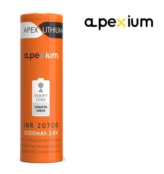 New Apexium INR 20700 3000mAh 3.6V 30A Flat Top Rechargeable Battery