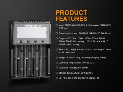 New Fenix ARE-A4 LCD Battery Charger