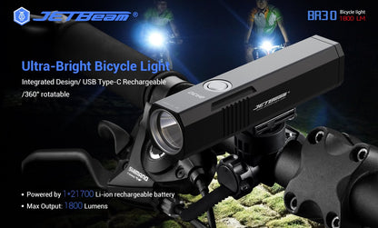 New Jetbeam BR30 USB Charge 1800 Lumens LED Bike Bicycle Light