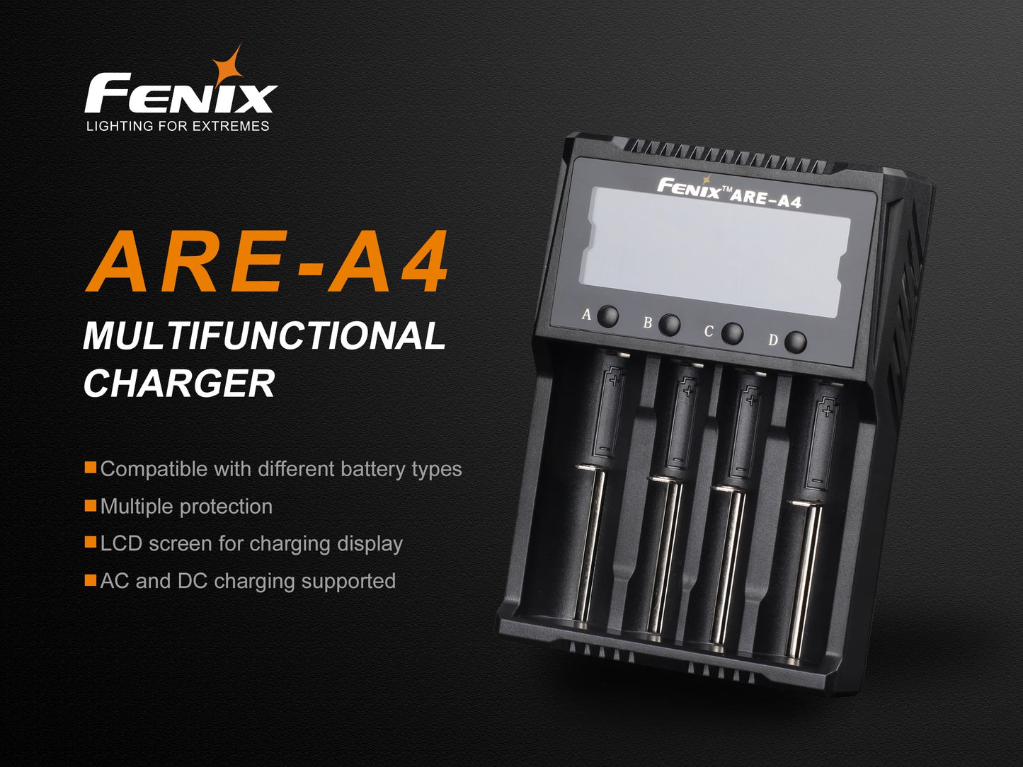 New Fenix ARE-A4 LCD Battery Charger