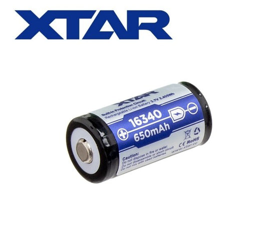 New XTAR 16340 650mAh 3.7V Protected Button Top Cell Rechargeable Battery