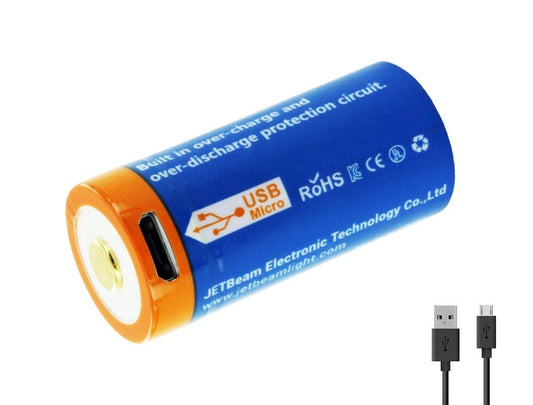 New Jetbeam 16340 700mAh USB 3.7V Protected Button Top Cell Rechargeable Battery